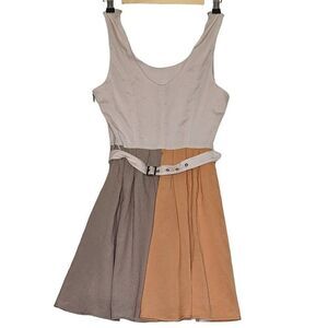 Love 21 Dress A Line Belted Colorblock   Sleeveless Scoop Neck Size Small
